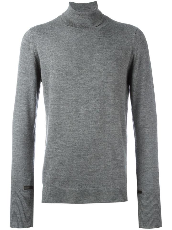 The Inoue Brothers Leather Trim Turtle Neck Jumper, Men's, Size: Small, Grey, Alpaca