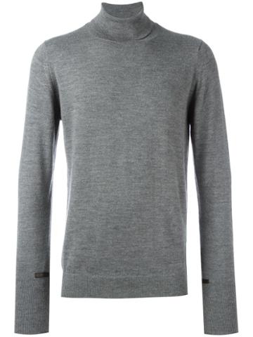 The Inoue Brothers Leather Trim Turtle Neck Jumper, Men's, Size: Small, Grey, Alpaca
