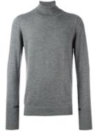 The Inoue Brothers Leather Trim Turtle Neck Jumper, Men's, Size: Small, Grey, Alpaca