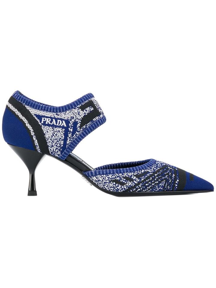 Prada Pointed Logo Pumps - Blue