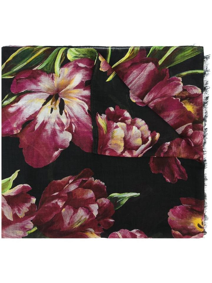 Dolce & Gabbana Tulip Print Scarf, Women's, Black, Modal/cashmere