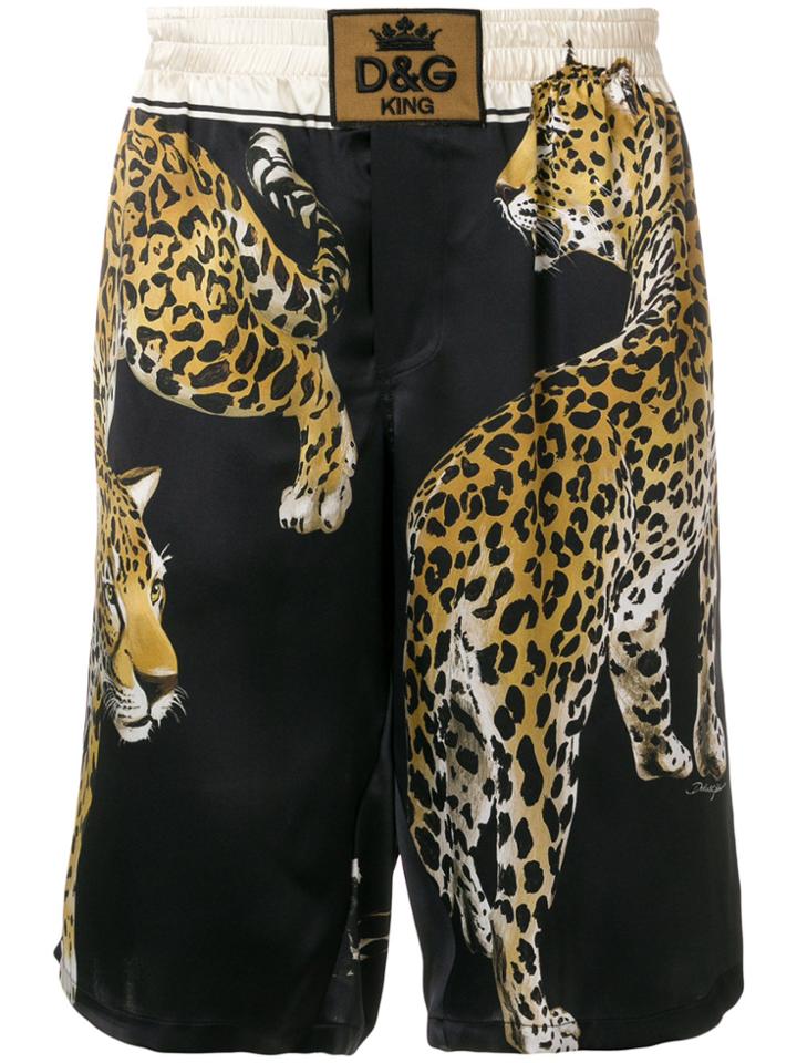Dolce & Gabbana Leopard Print Track Shorts - Black