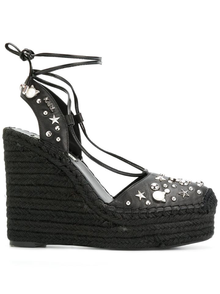 Karl Lagerfeld Embellished Wedge Espadrilles - Black