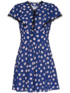 Miu Miu Flower Printed Lace Up Dress - Blue
