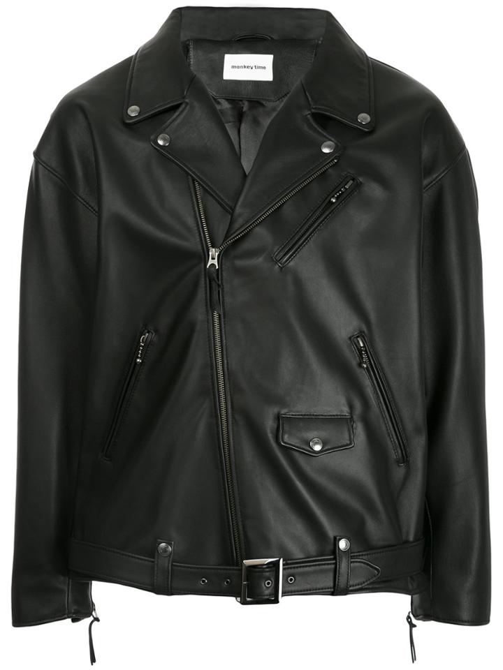 Monkey Time Leather Biker Jacket - Black