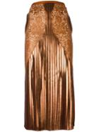 Stella Mccartney Pleated Lace Georgette Skirt, Women's, Size: 40, Brown, Viscose/acetate/cotton/aluminium