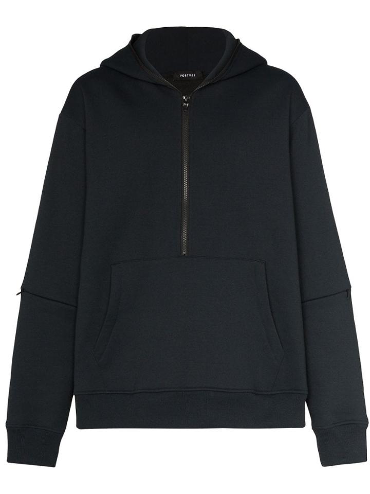 Portvel Zipped Hooded Sweatshirt - Black