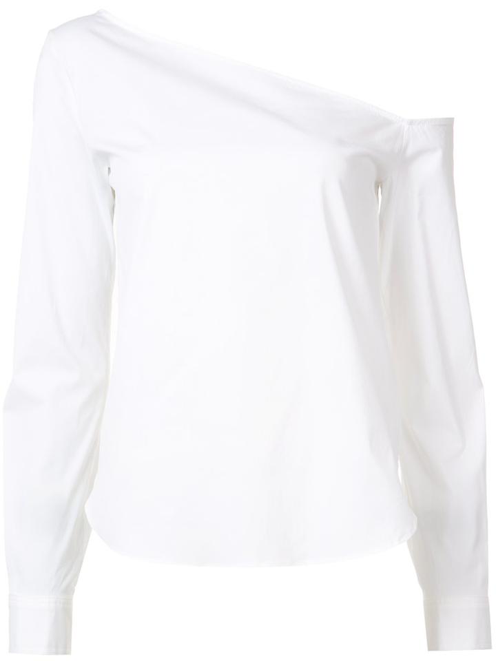Theory Asymmetric Shoulders Blouse, Women's, Size: Small, White, Cotton/spandex/elastane