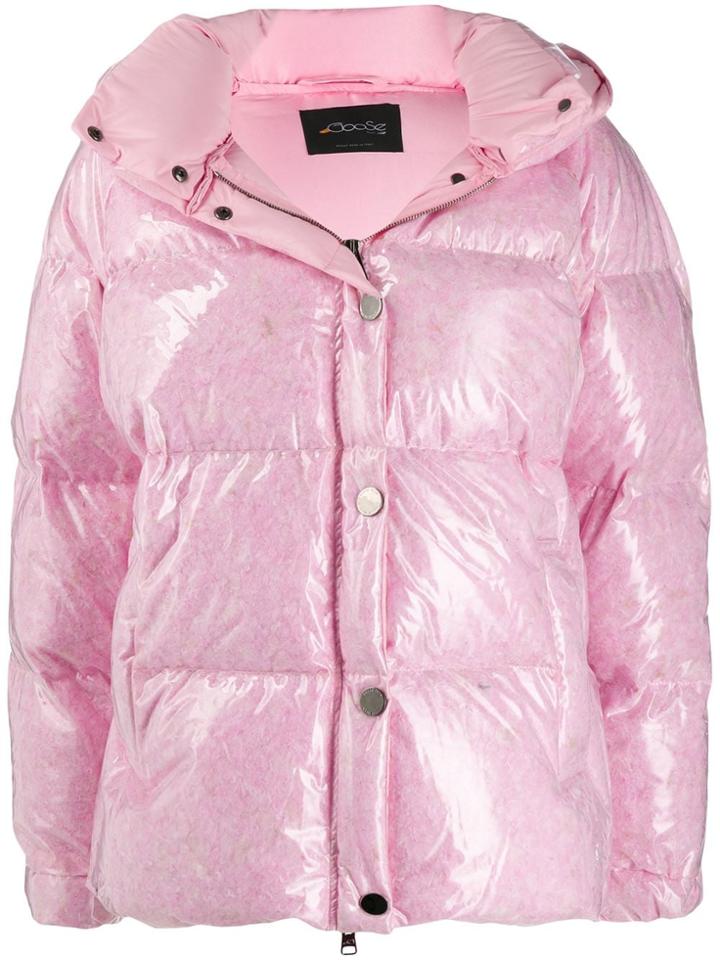 Goose Tech Patent Hooded Padded Coat - Pink