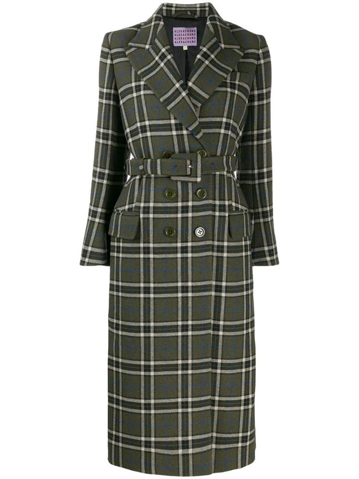 Alexa Chung Tailored Check Midi Coat - Green
