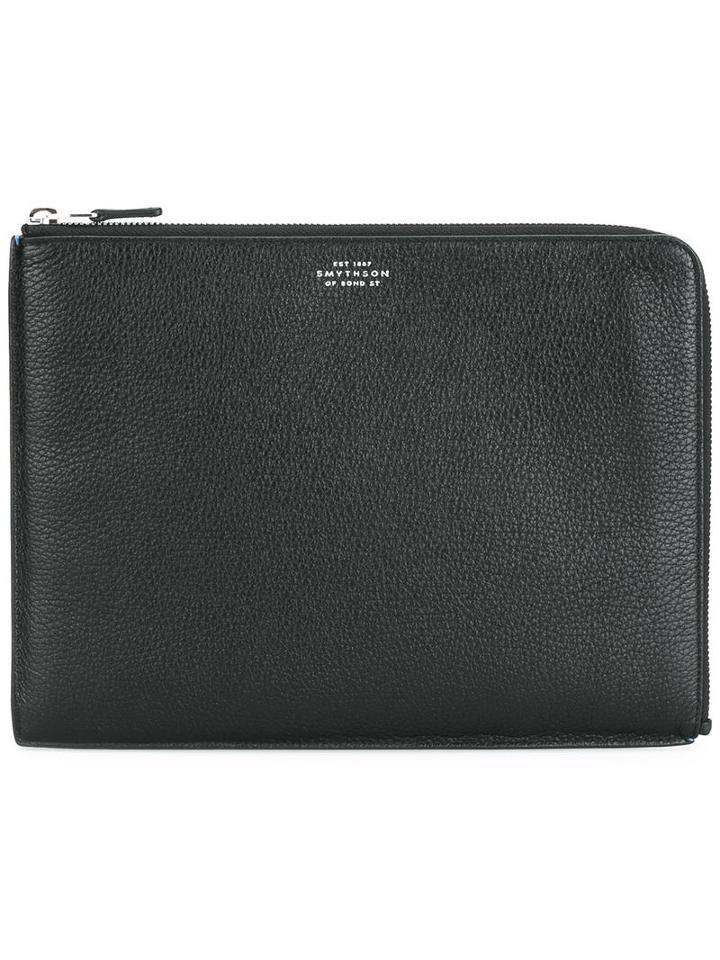 Smythson Zipped Clutch, Men's, Black, Leather