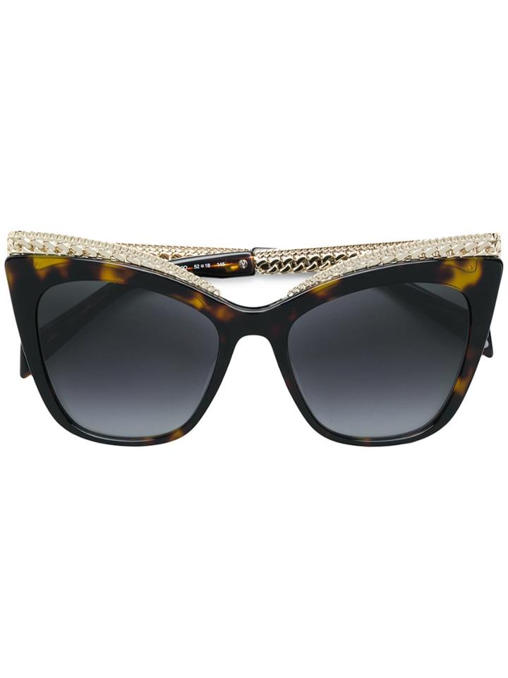 Moschino Eyewear Tortoiseshell Curb Chain Trim Sunglasses - Brown