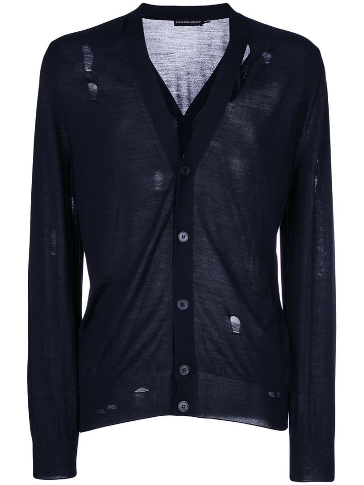 Alexander Mcqueen - Distressed Cardigan - Men - Silk/wool - L, Blue, Silk/wool