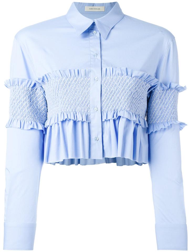 Cédric Charlier Ruffled Cropped Shirt, Women's, Size: 40, Blue, Cotton/other Fibers