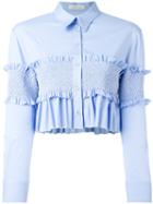 Cédric Charlier Ruffled Cropped Shirt, Women's, Size: 40, Blue, Cotton/other Fibers