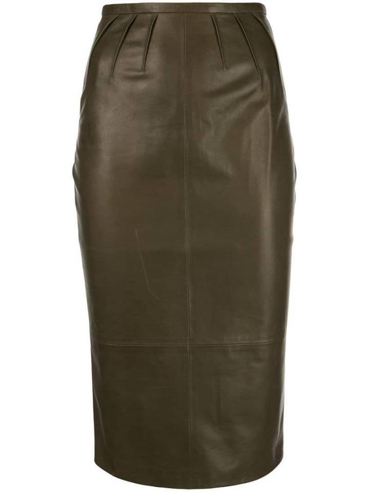 Rochas Lambskin Pencil Skirt - Green