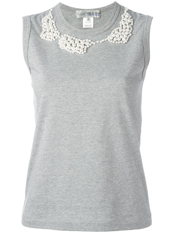 Comme Des Garçons Comme Des Garçons Pearled Trim Top, Women's, Size: Large, Grey, Cotton