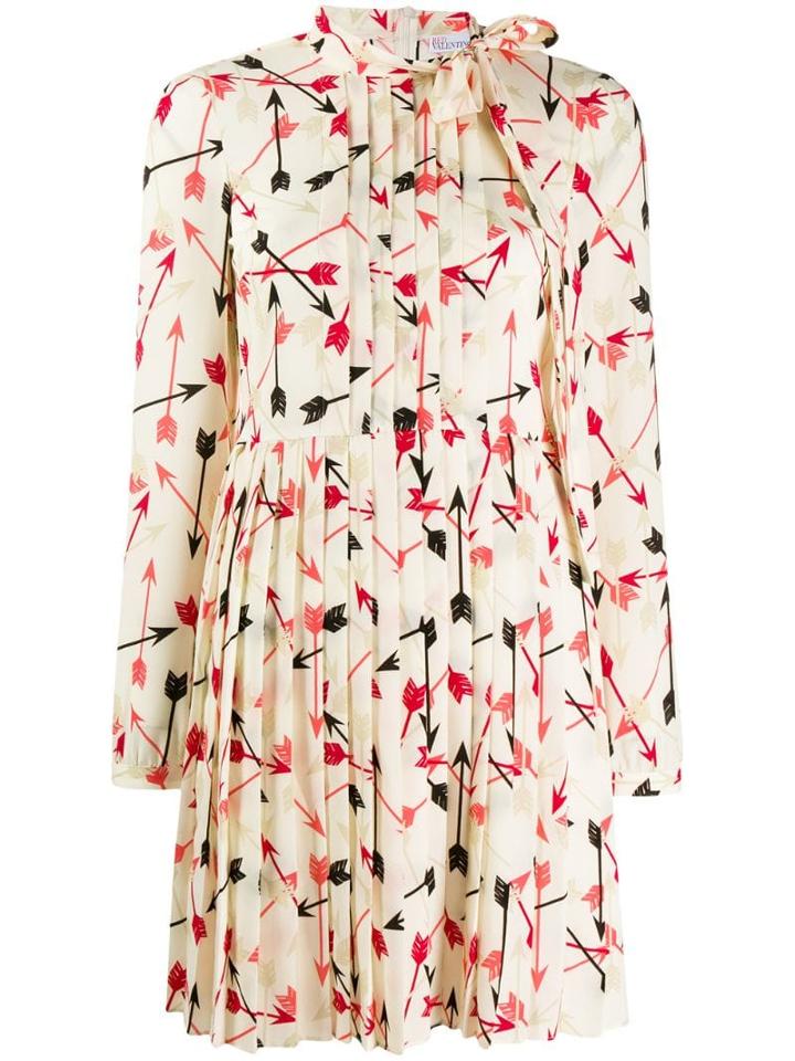 Red Valentino Arrow Print Pleated Dress - Neutrals