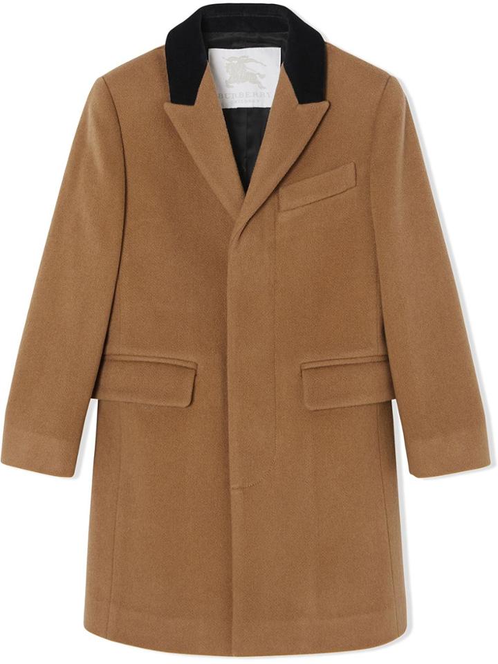 Burberry Kids Teen Velvet Collar Cashmere Tailored Coat - Brown