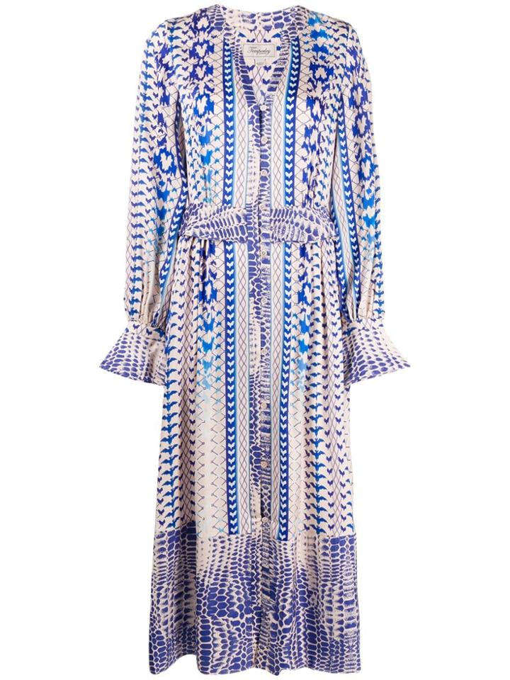 Temperley London Button Down Printed Dress - Blue