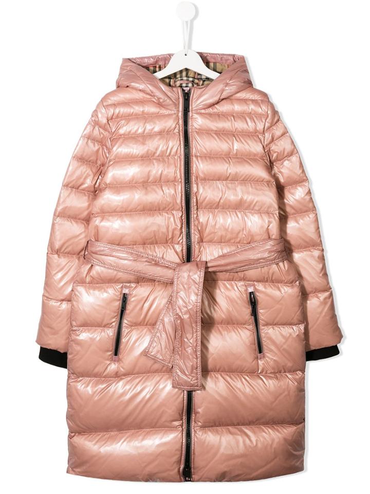 Burberry Kids Teen Belted Down Coat - Pink