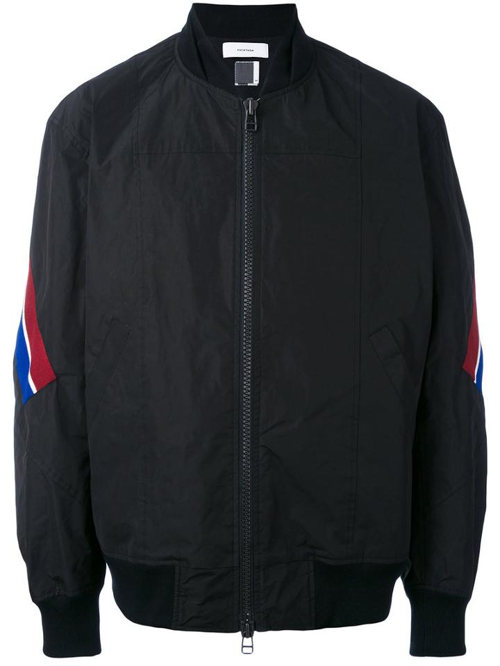 Facetasm - Stripe Detail Bomber - Men - Cotton/polyester - One Size, Black, Cotton/polyester