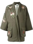 Red Valentino Embroidered Patch Coat, Women's, Size: 38, Green, Polyimide/polyester/cotton