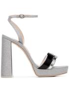 Sophia Webster Silver Andie 125 Glitter Bow Leather Sandals - Metallic