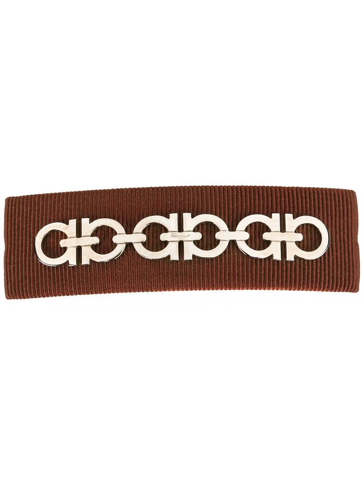 Salvatore Ferragamo Double Gancino Hair Clip, Women's, Brown, Silk/cotton/brass