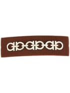Salvatore Ferragamo Double Gancino Hair Clip, Women's, Brown, Silk/cotton/brass
