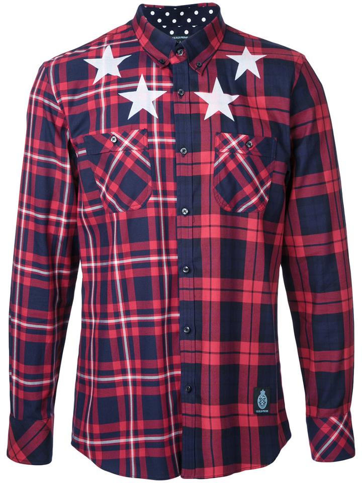 Guild Prime - Stars Print Checked Shirt - Men - Cotton - 1, Red, Cotton
