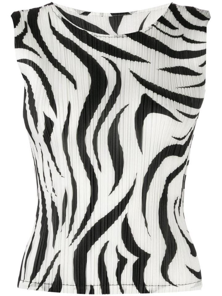 Pleats Please By Issey Miyake Zebra-pattern Pleated Top - White