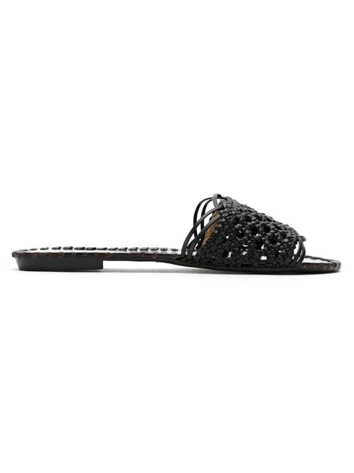 Serpui Leather Flat Sandals - Black