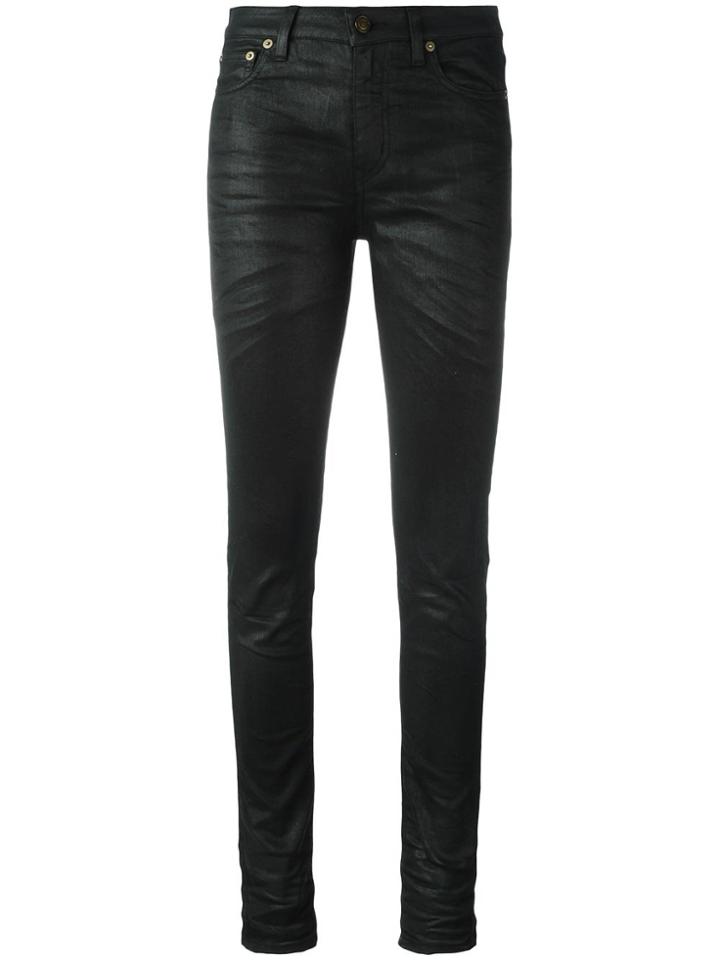 Saint Laurent Skinny Fit Coated Jeans - Black
