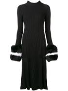 Izaak Azanei Midi Dress With Fur Cuffs - Black