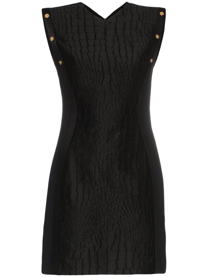 Versace Sleeveless Crocodile Embossed Cotton Silk-blend Mini Dress -