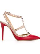 Valentino Rockstud Pumps, Women's, Size: 37.5, Red, Leather/metal Other