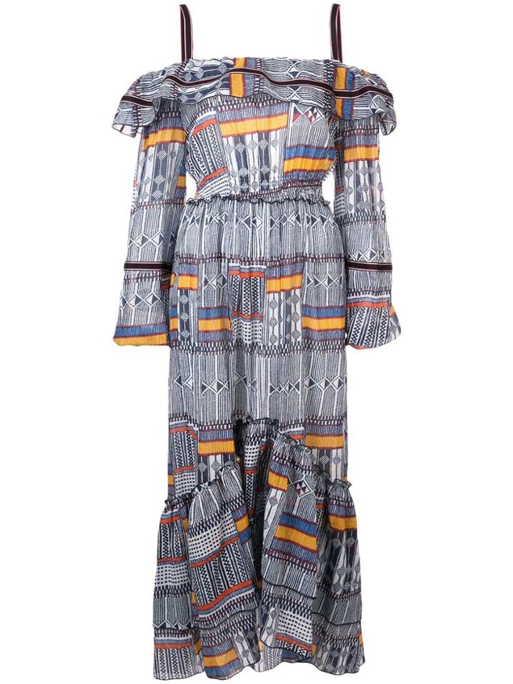 Lemlem Kente Ruffle Cold-shoulder Dress - Blue
