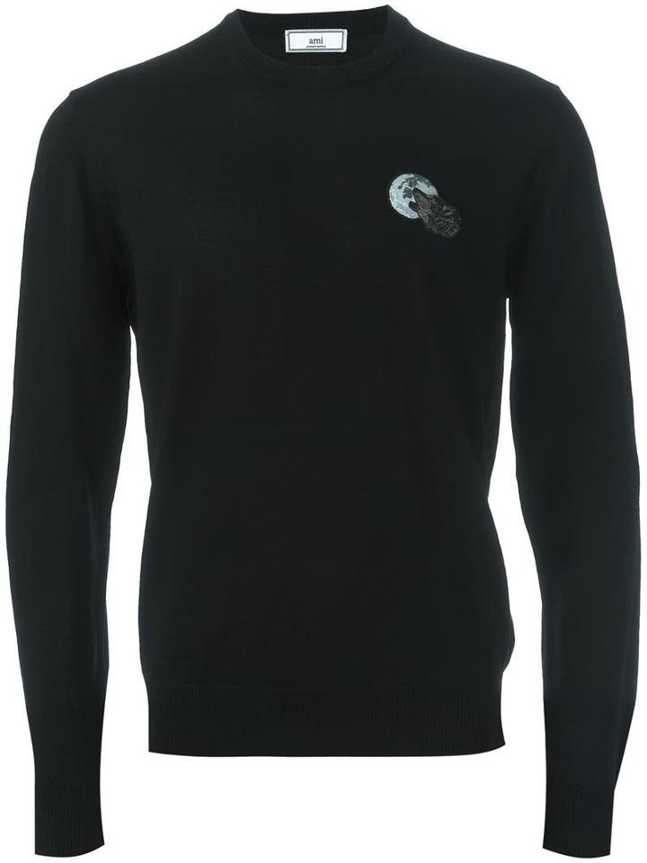 Ami Alexandre Mattiussi - Wolf Patch Crew Neck Sweater - Men - Wool - Xl, Black, Wool