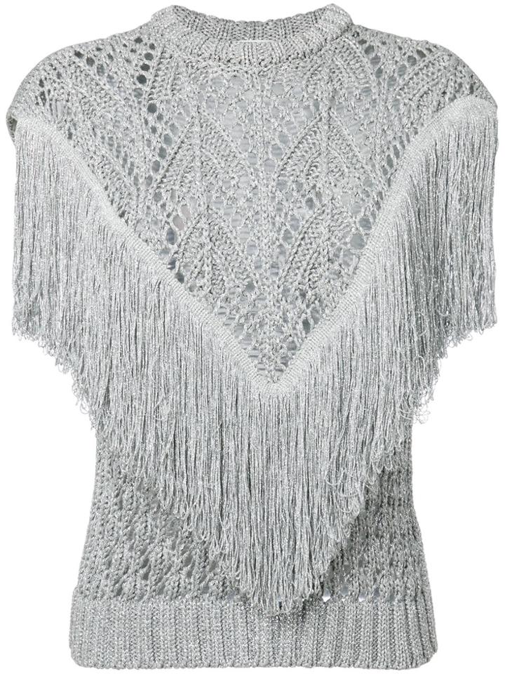 Circus Hotel Fringed Knitted Top - Metallic