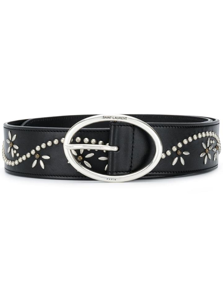 Saint Laurent Oval Buckle Decorated Belt - Black