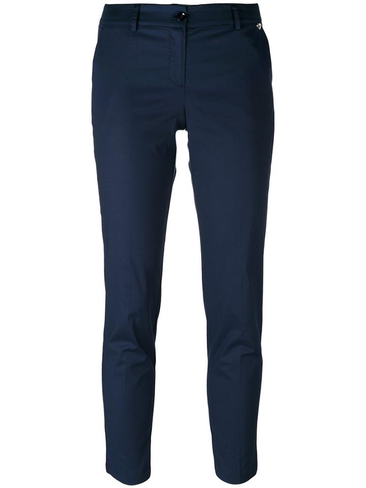 Twin-set Slit Sides Cropped Trousers, Women's, Size: 46, Blue, Cotton/spandex/elastane
