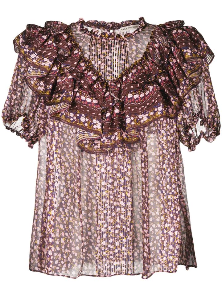 Ulla Johnson Ruffled Print Blouse - Pink & Purple
