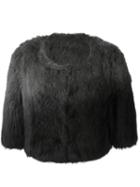 Yves Salomon Cropped Fur Jacket, Women's, Size: 40, Grey, Rabbit Fur