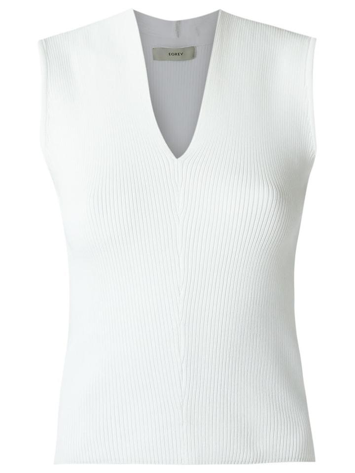 Egrey V Neck Knit Blouse, Women's, Size: Medium, White, Viscose/polyamide/spandex/elastane