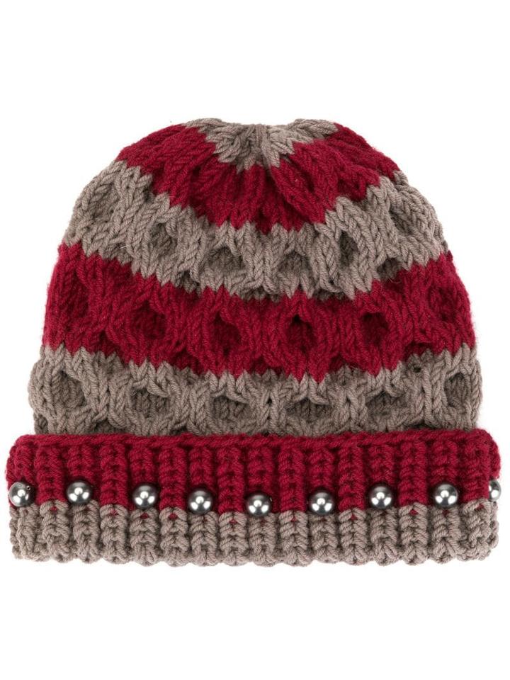 0711 Crystal Bead Knit Beanie - Grey