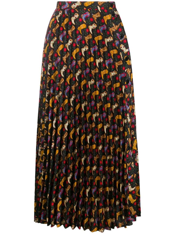 Sandro Paris Patterned Pleated Midi Skirt - Black