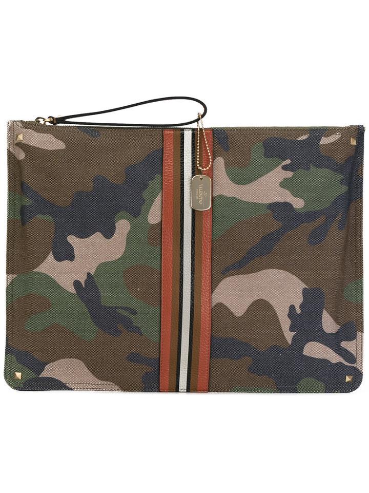 Valentino Large Valentino Garavani Rockstud Clutch, Men's, Green, Cotton/acrylic/polyamide
