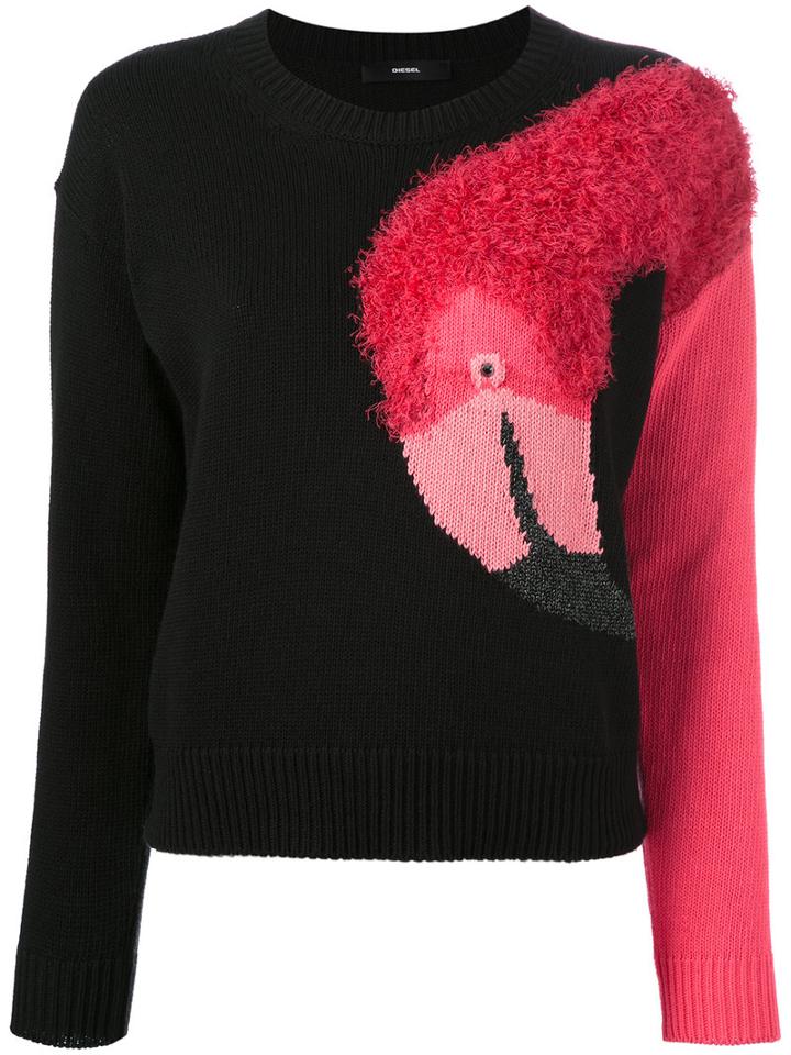 Diesel Intarsia Bird Jumper, Women's, Size: Small, Black, Cotton/acrylic/polyester/viscose