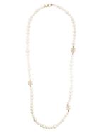 Chanel Vintage Logo Long Pearls Necklace - White